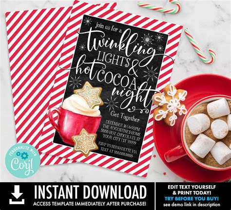 Twinkling Lights Hot Cocoa Nights Christmas Party Invitation Holiday Party Invitation Edit