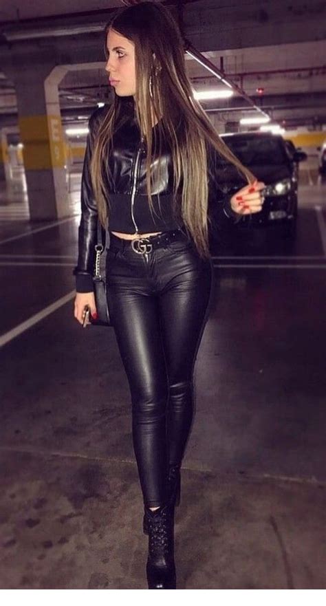 Superb All Black Leather Girl Meisjes Leren Broeken Mooie Vrouw