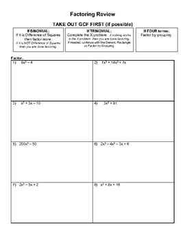 Factoring Polynomials Graphic Organizer And Practice By HBK Math Worksheets