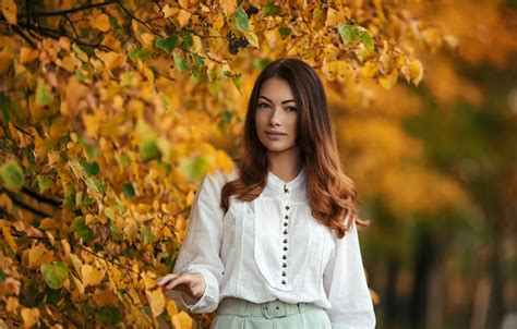 Wallpaper Autumn Look Leaves Girl Face Smile Park Sweetheart For