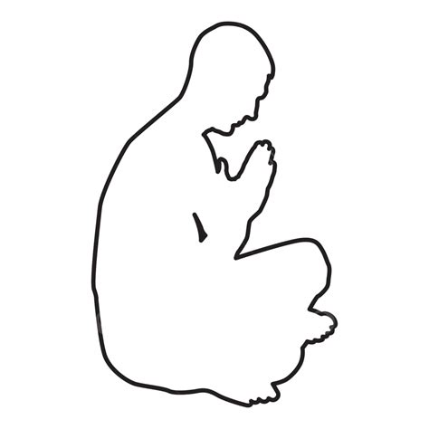 Outline Illustration Of A Black Silhouette Icon Depicting A Man In Prayer Vector God Person