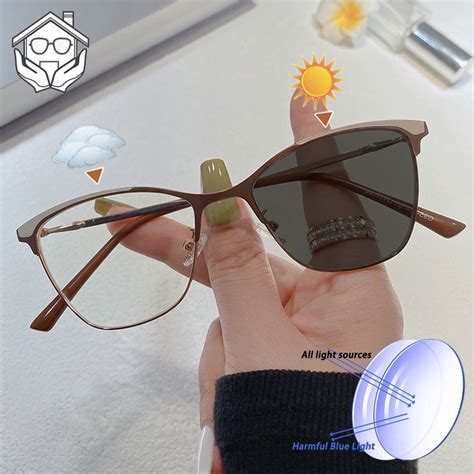 Cat Eye Glasses For Women Men Photochromic Anti Radiation Glasses Metal