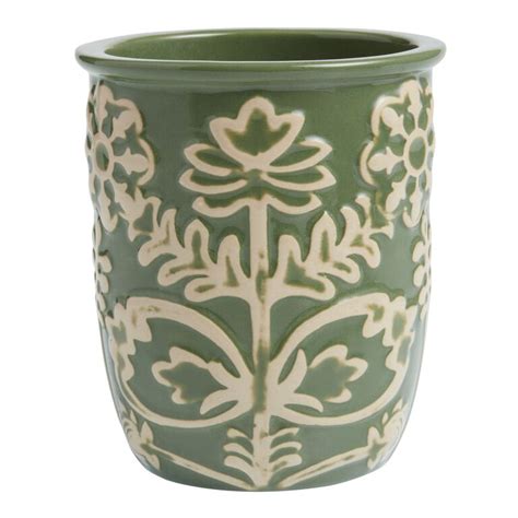 Eden Green Ceramic Floral Embossed Utensil Holder World Market