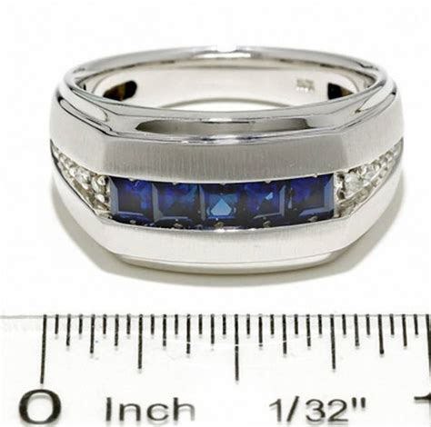 Men S Lab Created Blue Sapphire Diamond Ring In K White Etsy