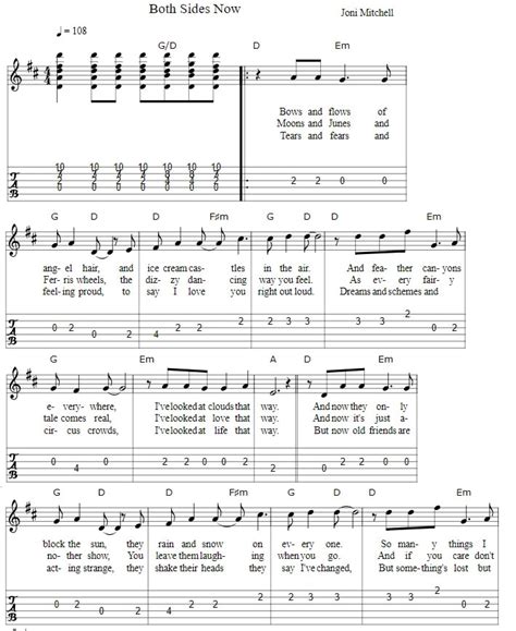 Both Sides Now Guitar Tab And Chords Tenor Banjo Tabs