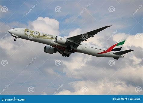 Emirates Boeing Er Aircraft In Flight Editorial Stock Image