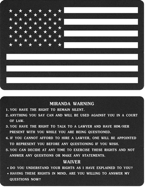 Tgcnq Official Standard Miranda Rights Warning Card With