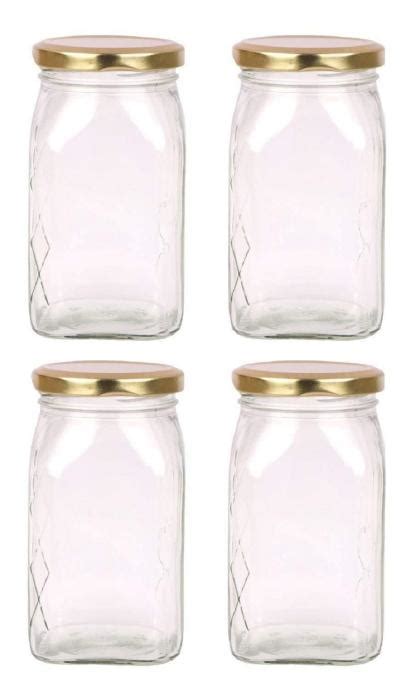 Mkd2 Rise Transparent Glass Jar And Container 250 Ml With Airtight Gold