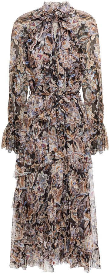 Zimmermann Ladybeetle Pussy Bow Printed Silk Georgette Midi Dress