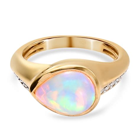 Nat Rlicher Thiopischer Opal Und Zirkon Ring Silber Gelbgold