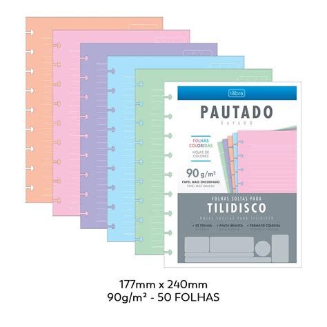 Refil Colegial Folhas Soltas Tilidisco Colorido 90g 50 Folhas