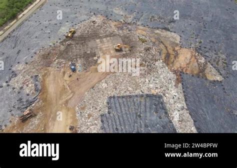 aerial top view video   solid waste landfill city waste treatment