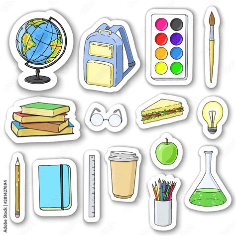 Back To School Stickers With 3d Shadow Isolated On White Background