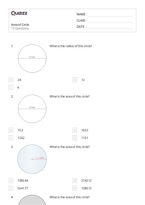 Area from Circumference Worksheets (printable, online, answers ...