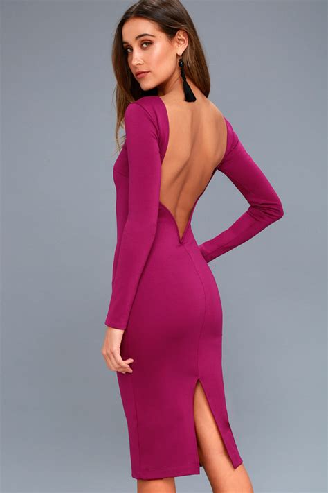 Sexy Magenta Midi Dress Backless Bodycon Dress Lulus