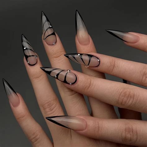 Amazon Babalal Long Press On Nails Stiletto Fake Nails Black