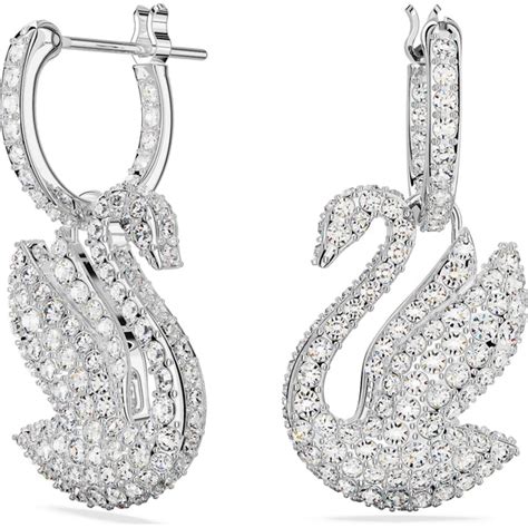 Swarovski Iconic Swan Drop Earrings Swan White Rhodium Plated 56475