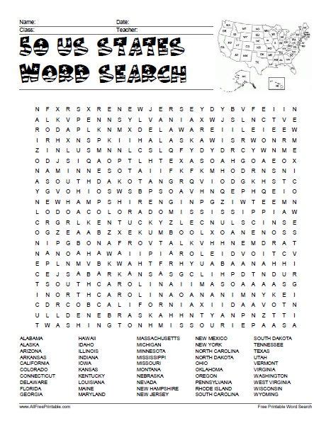 50 Us States Word Search Free Printable Word Searches Word Find 3rd Grade Words