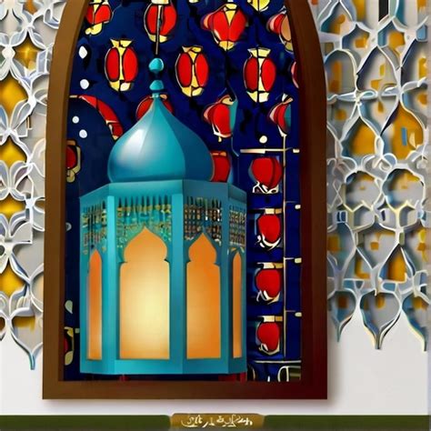 Eid Ul Fitr Linterna D Y Ventana De La Mezquita Tarjetas De