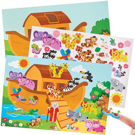 Baker Ross Fx938 Noah’s Ark Sticker Scenes Pack Of 5 Religious Education Arts And Crafts Kits