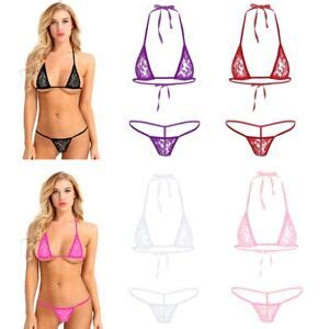 Frauen Dessous Set Micro Bikini Spitzen Neckholder Bh G String