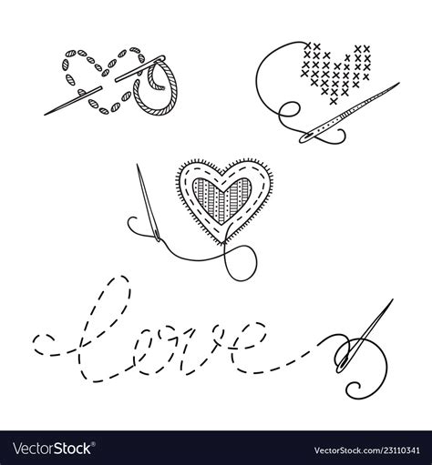 Logo Set Sewing Theme With Heart Royalty Free Vector Image