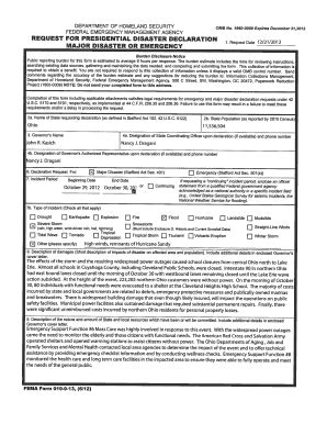 Fillable Online Ema Ohio Superstorm Sandy Request Letter Ohio