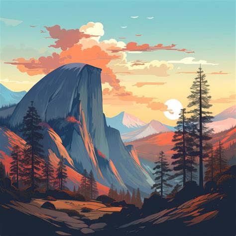 Premium Vector Flat Design Vector Yosemite Glacier Point Sunset On White