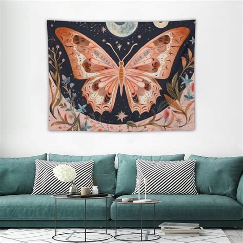 Canflashion Pink Butterfly Tapestry Floral Plant Botanical Tapestries