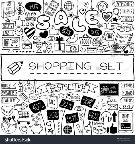 Shopping Doodle Set Hand Drawn Icons Stock Vector Royalty Free 236456329