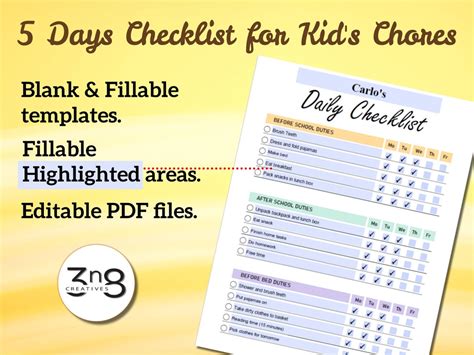 Editable Printable Checklist For Kids Chores Daily Checklist To Do List