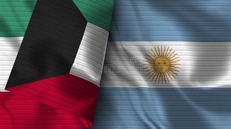 Argentina And Kuwait Realistic Flag Fabric Texture Illustration