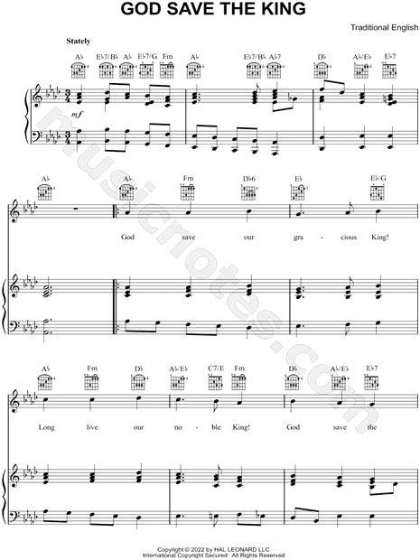 Traditional God Save The King Sheet Music In Ab Major Transposable