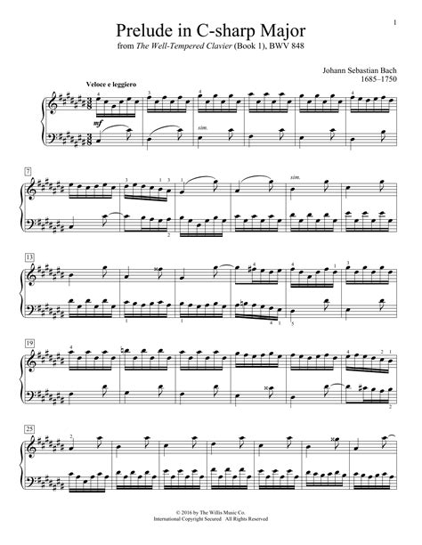 Johann Sebastian Bach Prelude In C Sharp Major Sheet Music For