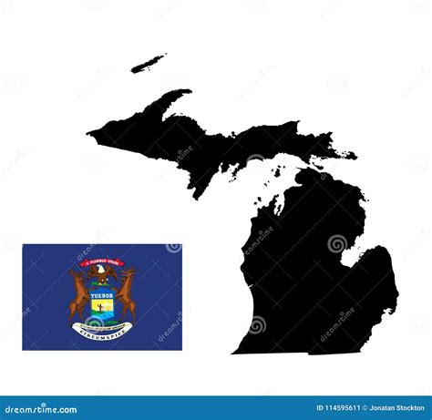 Silueta Del Mapa De Michigan Bandera Del Estado De Michigan Stock De