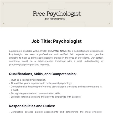 Free Psychologist Job Description Template Edit Online And Download