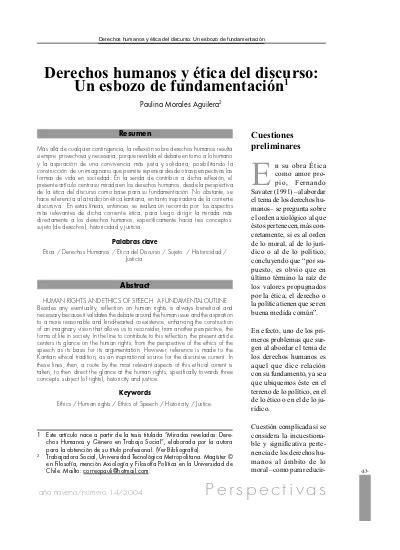 Derechos Humanos Y Tica Del Discurso Un Esbozo De Fundamentaci N