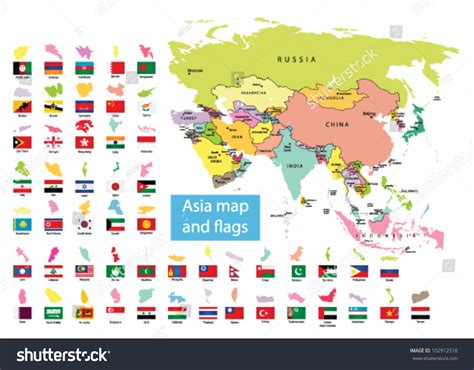 Asia Map With Country Flags