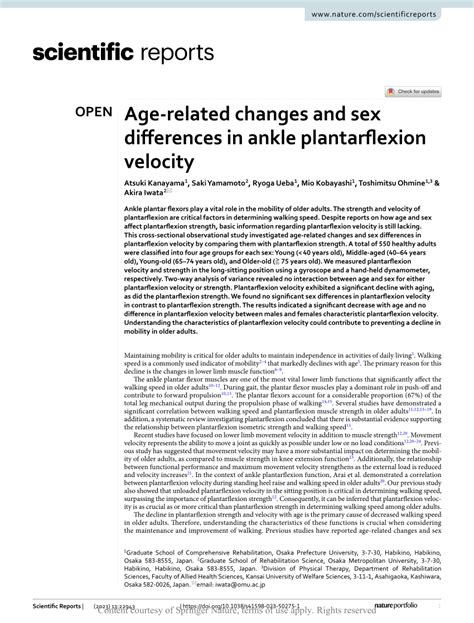 PDF Age Related Changes And Sex Differences In Ankle Plantarflexion Velocity