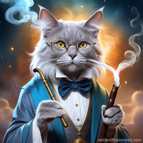 Grey Old Cat Wearing Eyeglass And Smoking A Pipe Stable Diffusion Online