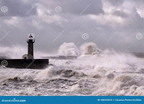 Lighthouse Under Heavy Sea Storm Stock Photo - Image of lighthouse ...