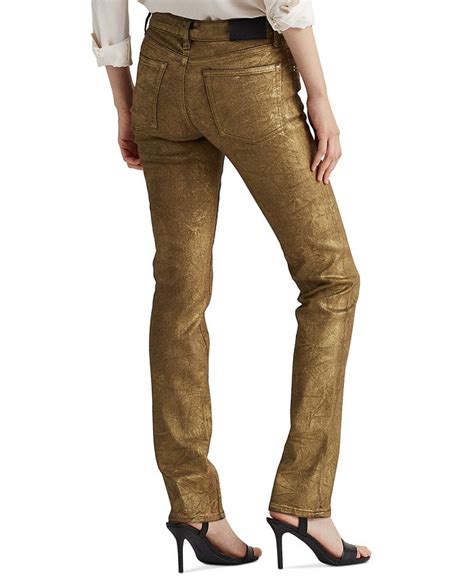 Lauren Ralph Lauren Metallic Mid Rise Straight Jeans Macy S