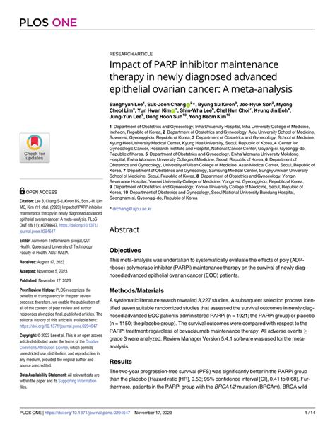 PDF Impact Of PARP Inhibitor Maintenance Therapy In Newly Diagnosed