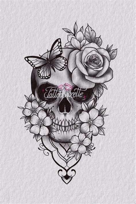 Skull Flower Tattoo Drawing