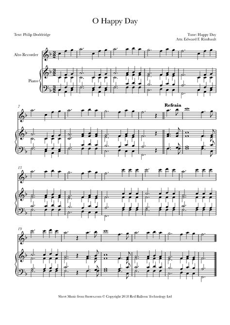 Rimbault O Happy Day Sheet Music For Alto Recorder