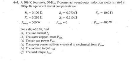 Solved 5 A 208 V Four Pole 60−hz Y Connected