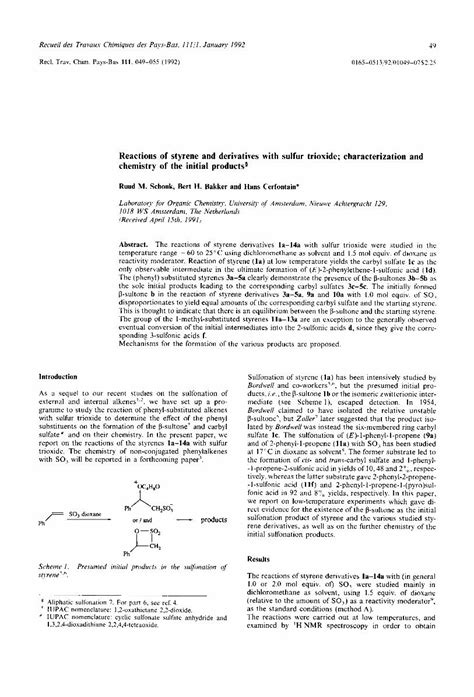 Pdf Reactions Of Styrene And Derivatives With Sulfur Trioxide