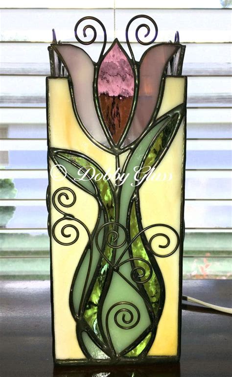 Stained Glass Electric Candle Box Pale Purple Tulips Etsy Stained