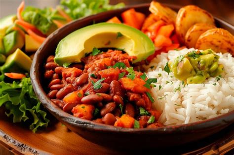 Premium Photo Traditional Latin American Bowl With Beans Rice And Avocado