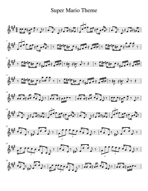 Super Mario Theme Sheet Music For Saxophone Baritone Solo Download